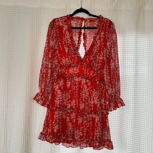 SHEIN Red Floral Long Sleeve Dress